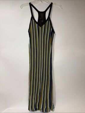 Grace Dane Lewis- Striped Maxi Dress - Black Trim, Blue & Green Stripes - XL